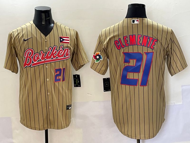 Men Puerto Rico 21 Clemente Brown Stripe Joint Name 2025 Nike MLB Jersey style 8